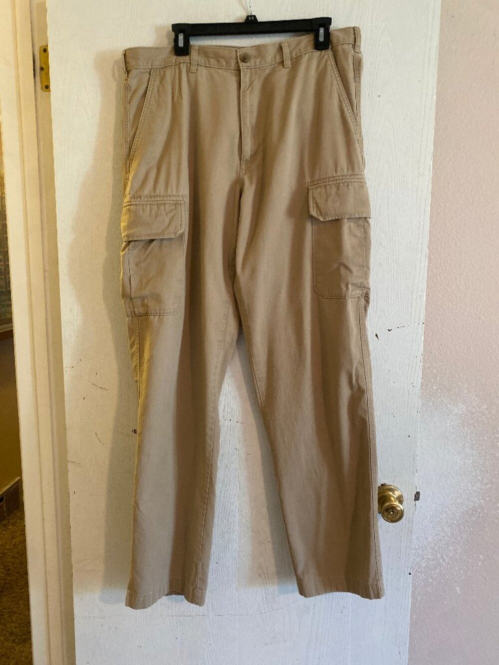 Lands' End Pants Mens 36 x 33 Khaki Cargo Straight Workwear Utility W/Flaw